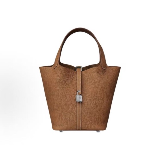 HERMES Picotin Lock 22 Silver buckle Basket Bucket Bag Handbag 22 Women\'s Style 37 Gold Brown